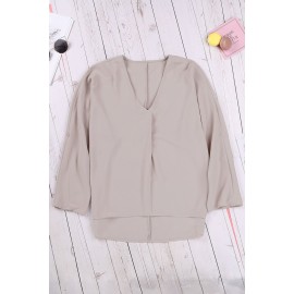 Apricot V Neck 3/4 Sleeve High Low Hem Shirt